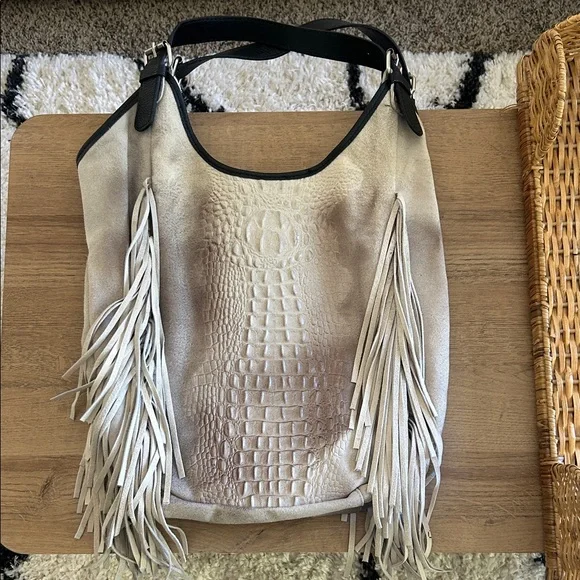 Free People x Anthropology Beaded Eye of the Tiger Suede Tote Bag - Picture 6 of 6